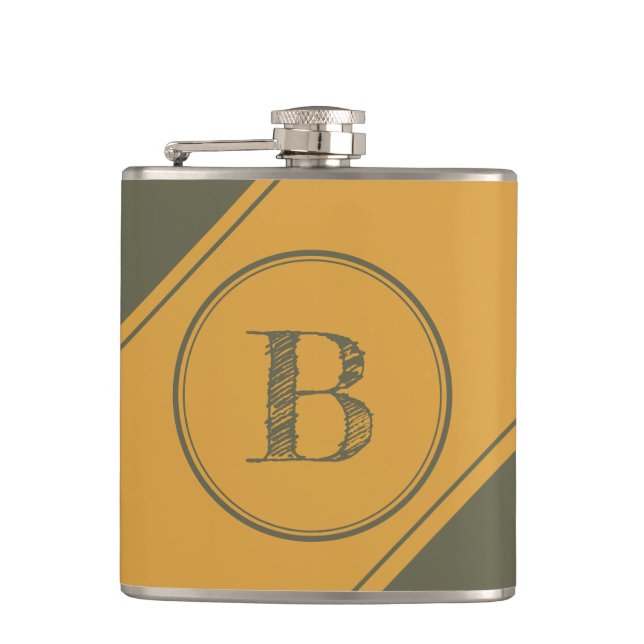 Monogram Geometric Diagonal Mango Moss Green Flask (Front)