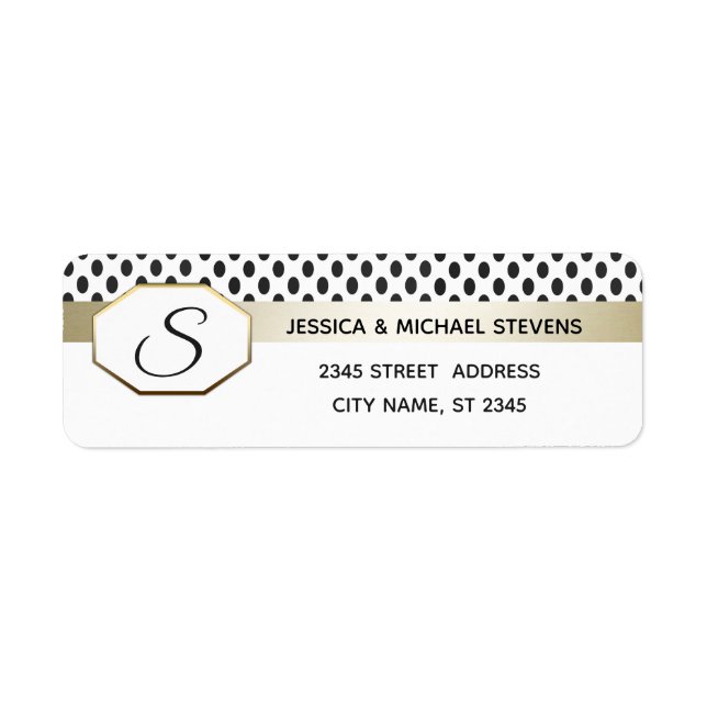 Monogram Geometric dots modern gold/white wedding Label (Front)