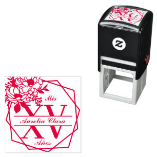 Monogram Geometric Floral Quinceanera Mis XV 15 Self-inking Stamp