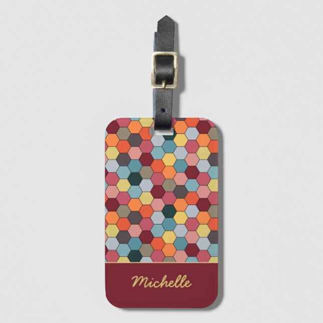 Monogram Geometric Hexagon Pattern Luggage Tag (Front Vertical)