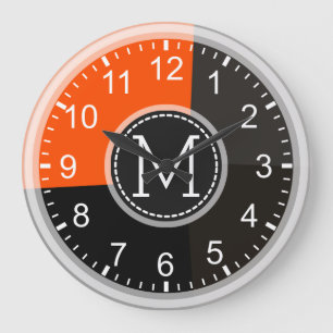 Monogram Geometric Modern Retro Colorful #2 Large Clock