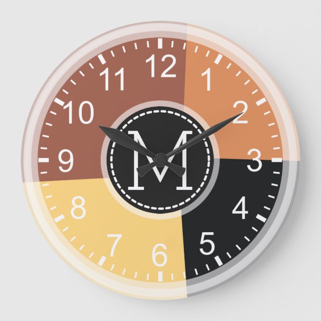Monogram Geometric Modern Retro Colorful #5 Large Clock (Front)