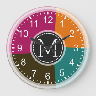 Monogram Geometric Modern Retro Colorful #7 Large Clock