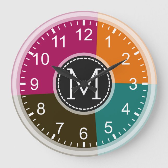 Monogram Geometric Modern Retro Colorful #7 Large Clock (Front)
