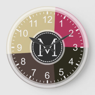 Monogram Geometric Modern Retro Colorful Large Clock