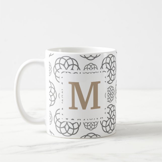 Monogram Geometric Pattern Gray Gold Personalized Coffee Mug (Left)