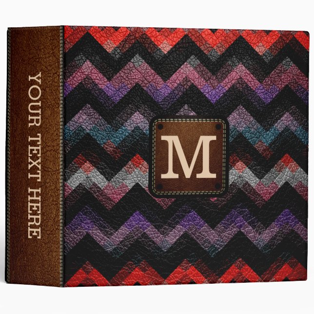 Monogram Geometric Pattern Leather Look #19 3 Ring Binder (Front/Spine)