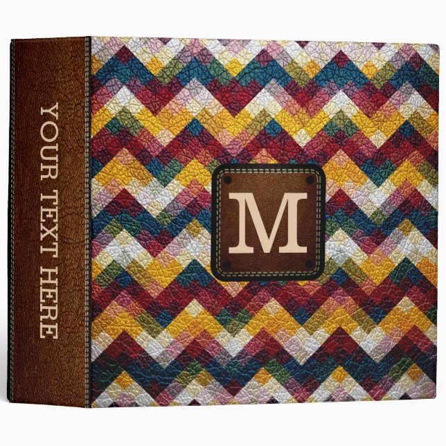 Monogram Geometric Pattern Leather Look #9 3 Ring Binder (Front/Spine)