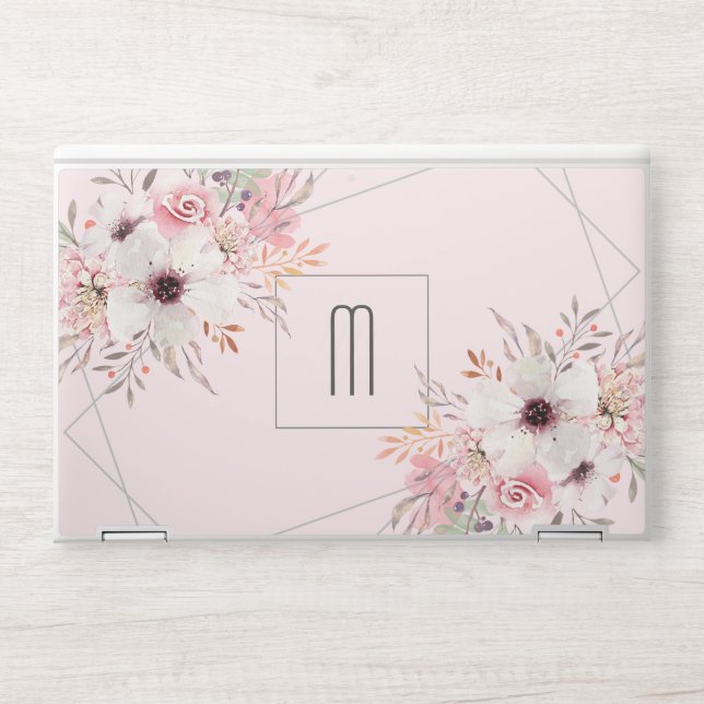 Monogram Geometric Pink Floral HP Laptop Skin (Front)
