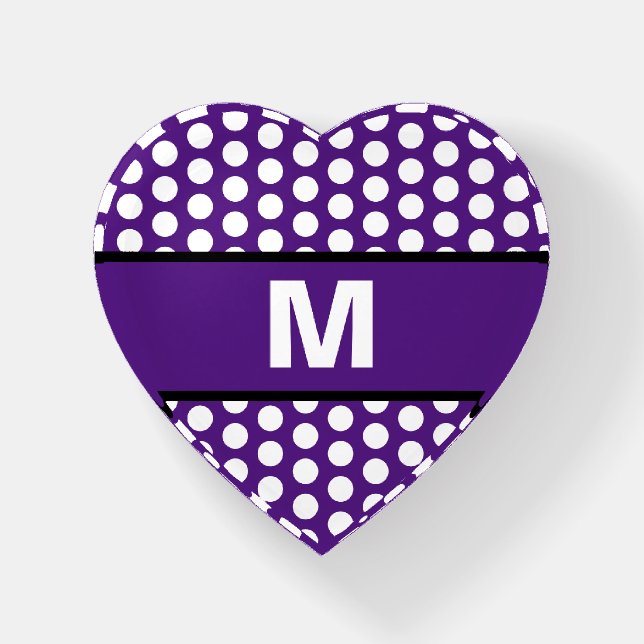 Monogram Geometric Purple White Polka Dots  Paperweight (Front)