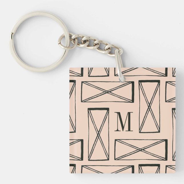 Monogram | Geometric Rectangle X Design Keychain (Front)