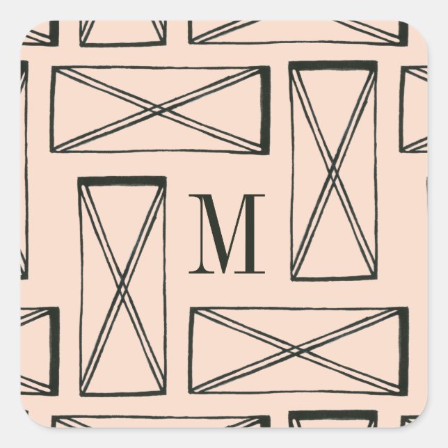 Monogram | Geometric Rectangle X Design Square Sticker (Front)