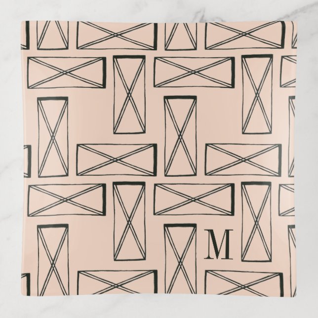Monogram | Geometric Rectangle X Design Trinket Tray (Front)