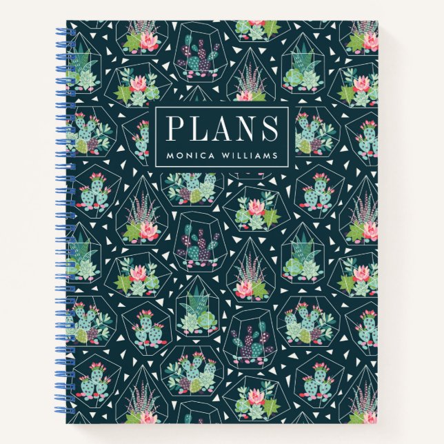 Monogram | Geometric Succulents Pattern Notebook (Front)