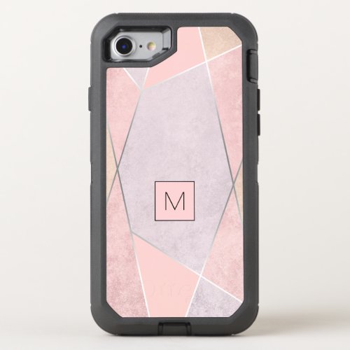 Monogram Geometric Trendy Rose Gold Pink Black OtterBox Defender iPhone SE87 Case