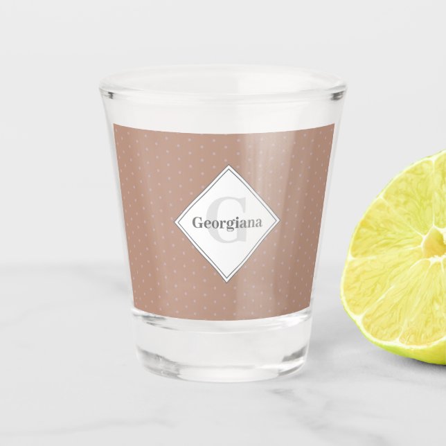 Monogram Geometric Warm Neutrals Beige Polka Dots Shot Glass (Front)