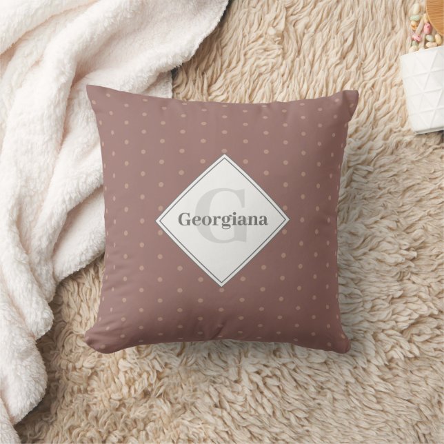 Monogram Geometric Warm Neutrals Brown Polka Dots Throw Pillow (Blanket)