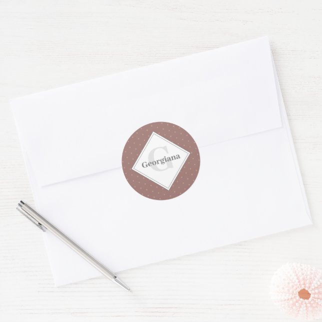 Monogram Geometric Warm Neutrals Polka Dot Flowers Classic Round Sticker (Envelope)