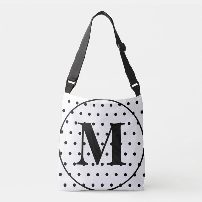 Monogram Geometric White Black Polka Dots Crossbody Bag (Front)