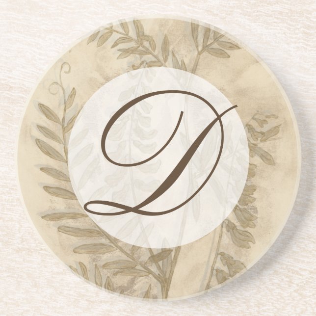 Monogram | Gilded Foliage I Sandstone Coaster (Front)