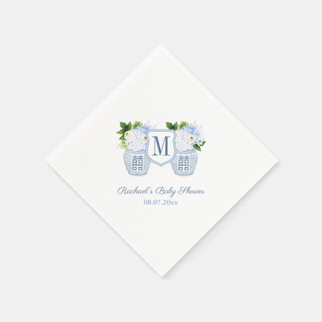 Monogram Ginger Jar Floral Boy Baby Shower Party Napkins (Corner)
