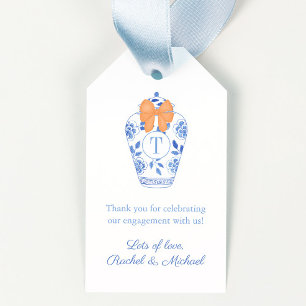 Monogram Ginger Jar Orange Bow Wedding Shower Gift Tags
