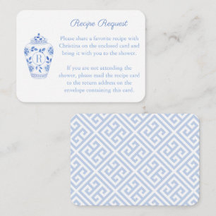 Monogram Ginger Jar Recipe Request Bridal Shower Enclosure Card