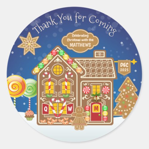 Monogram Gingerbread House Christmas Cookies Candy Classic Round Sticker