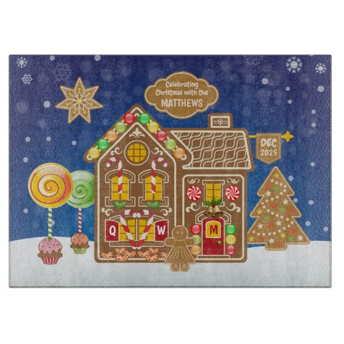 Monogram Gingerbread House Christmas Cookies Candy Cutting Board