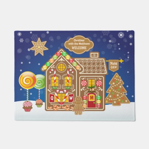Monogram Gingerbread House Christmas Cookies Candy Doormat
