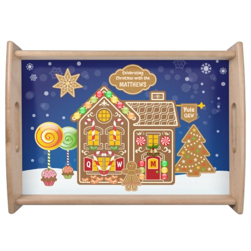 Monogram Gingerbread House Christmas Cookies Candy Serving Tray