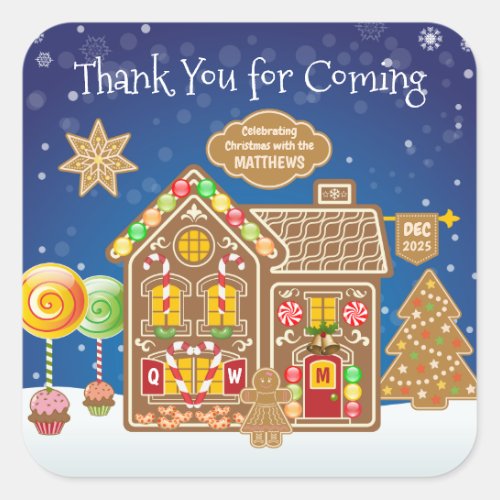 Monogram Gingerbread House Christmas Cookies Candy Square Sticker