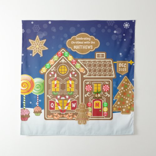 Monogram Gingerbread House Christmas Cookies Candy Tapestry