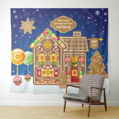 Monogram Gingerbread House Christmas Cookies Candy Tapestry