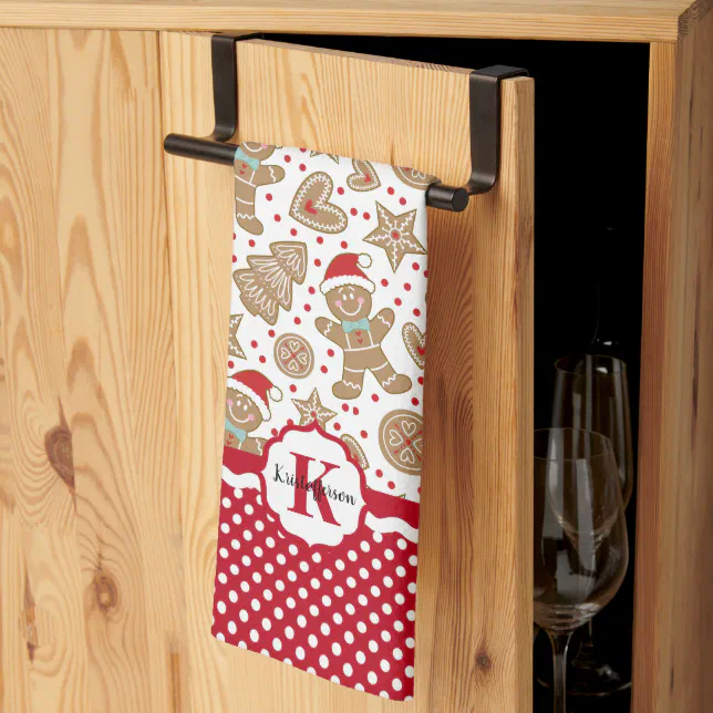 Monogram Gingerbread Man Christmas Kitchen Towel
