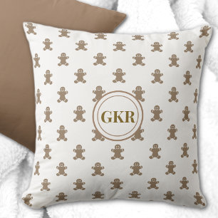 Monogram, Gingerbread Man Pattern 16x16 Throw Pillow