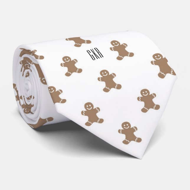 Monogram Gingerbread Man Pattern Neck Tie (Rolled)