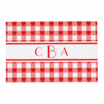 Monogram Gingham Hearts Placemat by tjustleft at Zazzle