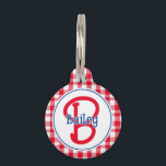 Monogram Gingham Patriotic Red White & Blue Pet ID Tag<br><div class="desc">This patriotic design features a red gingham background with space for a name, monogram and address. Click the customize button for more flexibility in modifying the text! Variations of this design as well as coordinating products are available in our shop, zazzle.com/store/doodlelulu. Contact us if you need this design applied to...</div>