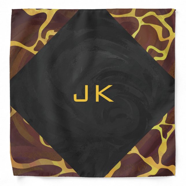 Monogram Giraffe Brown, Yellow Print Bandana (Front)