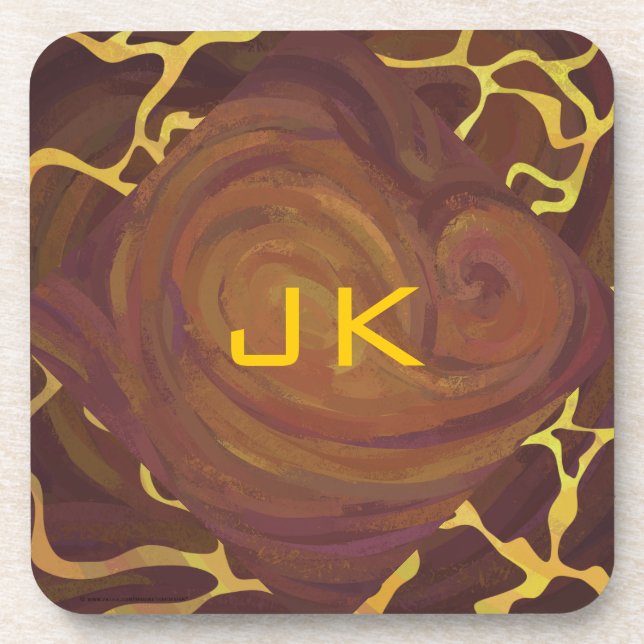 Monogram Giraffe Brown, Yellow Print Beverage Coaster (Front)