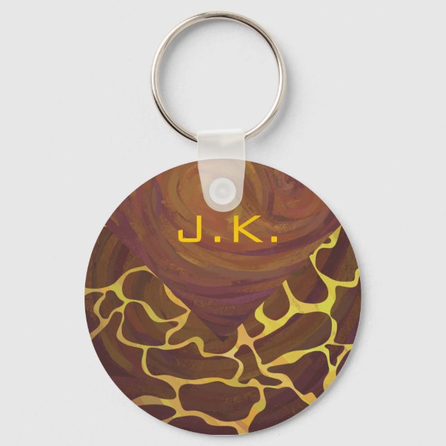 Monogram Giraffe Brown, Yellow Print Keychain (Front)