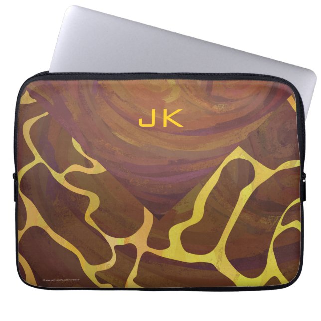 Monogram Giraffe Brown, Yellow Print Laptop Sleeve (Front)