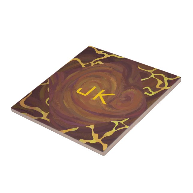 Monogram Giraffe Brown, Yellow Print Tile (Side)