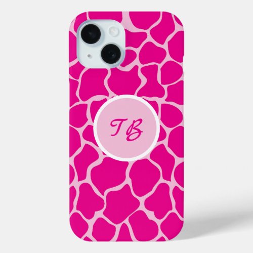 Monogram Giraffe Print Pattern in Shades of Pink iPhone 15 Case