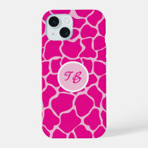 Monogram Giraffe Print Pattern in Shades of Pink iPhone 15 Case