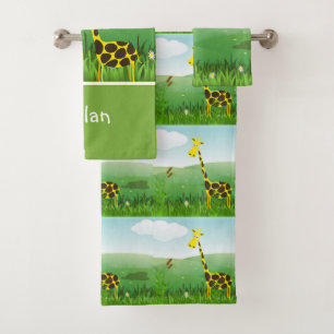 Monogram Giraffe Zoo Animal Baby Boy Towel Set