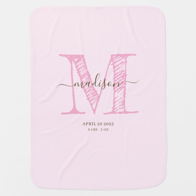 Monogram Girl Nursery Baby Blanket (Front)