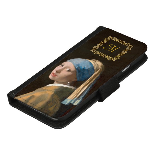 Monogram Girl with a Pearl Earring by J.Vermeer iPhone Wallet Case (Bottom)