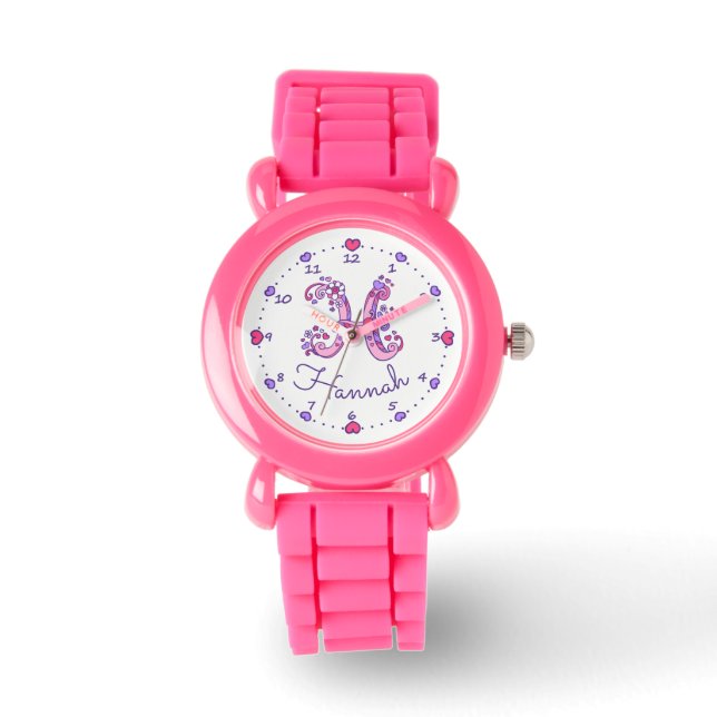Monogram girls H doodle heart art name watch (Front)